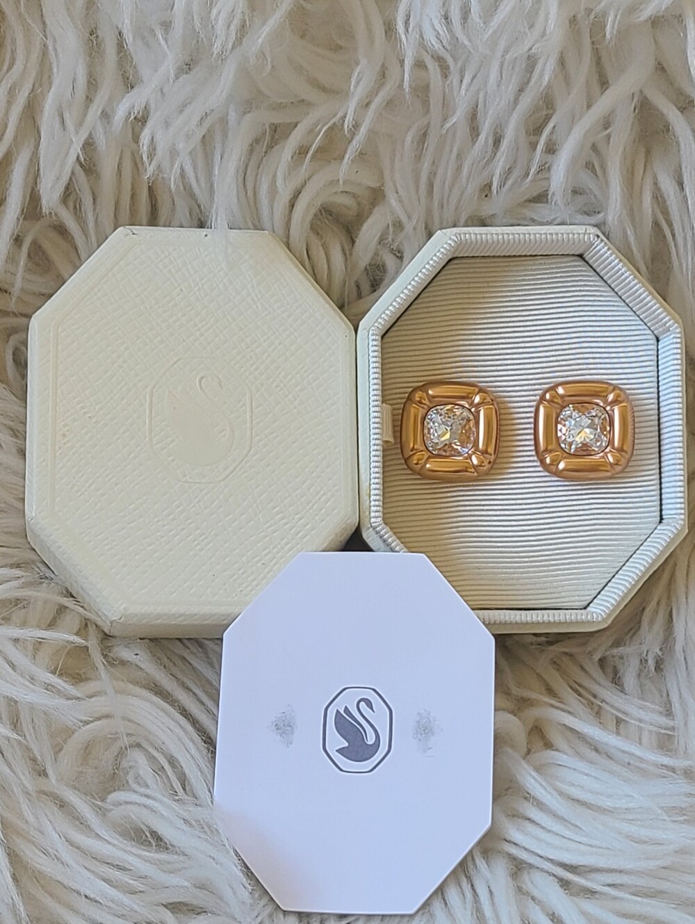 Swarovski Dulcis Stud Earrings Cushion Cut, Rose Gold Tone- Like New